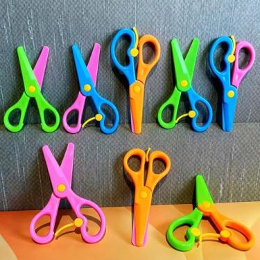 Imagem de 6 tesouras de segurança infantis com alavanca de mola, cabeça cega e alça de ABS macia para artesanato, pré-escolar, sala de aula, aleatória