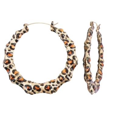 Imagem de Brincos de argola de bambu, brincos grandes de bambu hip hop para mulheres, banhado a prata, conjunto de brincos de argola de bambu grandes para rapper dos anos 80 e 90, acessórios de rapper, uso