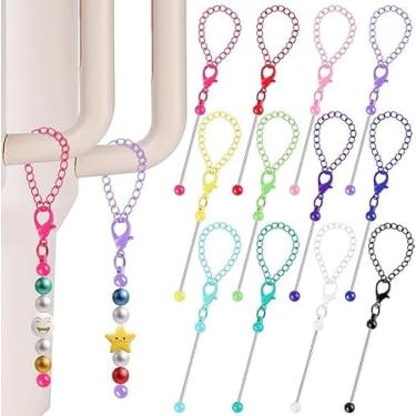 Imagem de 12 peças de berloques de copo com contas, acessórios compatíveis com pingentes Stanley com contas para copos com alça, correntes de copo para 30 garrafas de água de 1,134 g, pingente de presente DIY