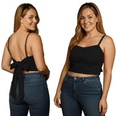 Imagem de Cropped Alça Regulável com Bojo e Amarração Plus Size - PAWLUK, Preto,