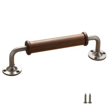 Imagem de 1 puxador de porta confortável de níquel antigo, puxador de madeira para portão de cerca, porta de celeiro, armário de porta deslizante, corrimão interno