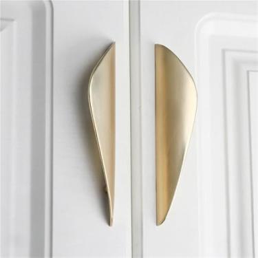 Imagem de HTNAFONI Puxador de porta de guarda-roupa de cobre escovado puxadores de armário de cozinha de liga de zinco puxadores de gaveta de guarda-roupa ferragens de móveis 1 peça (cobre escovado direito)