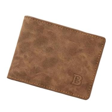 Imagem de Carteira masculina dobrável, porta-cartão de crédito fino com 8 compartimentos para negócios, viagens, encontros, carteira de couro PU com zíper minimalista para homens, Marrom, Simples