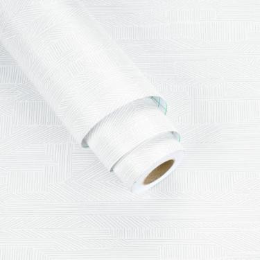 Imagem de Wallderful Papel de parede listrado branco e cinza com tecido de grama autoadesivo removível papel de parede texturizado para quarto, armários de banheiro, forro de prateleira de alcova