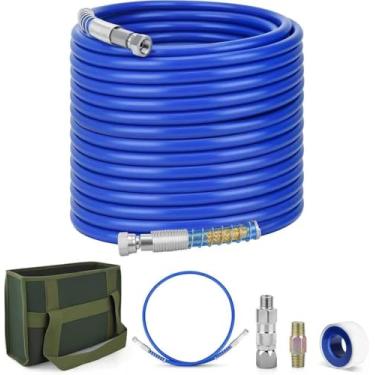 Imagem de Mangueira de pulverizador de tinta sem ar de 3 m x 1/10.2 cm, kit de mangueira de spray de tinta sem ar de alta pressão com mangueira de chicote de 1,2 m, conector de mangueira de 0,6 cm, junta