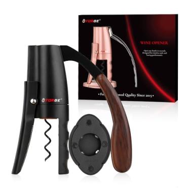 Imagem de Forge Abridor de vinho saca-rolhas vertical compacto de qualidade com cortador de alumínio. 3 segundos para abrir uma garrafa de vinho. Preto.