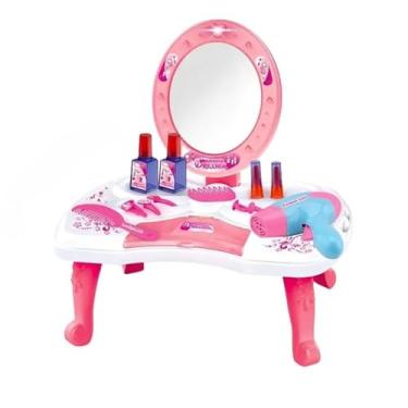 Imagem de Penteadeira Infantil Camarim com Espelho Luz e Som Acessórios para Maquiagem e Beleza na Rosa