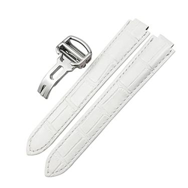 Imagem de DFAMIN Pulseira de couro genuíno de 14 mm, 16 mm, 18 mm, 20 mm, 22 mm, para Ballon Bleu De Cartier, pulseira de couro de bezerro colorida tipo convexo (branca, 20 mm)