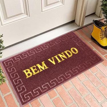 Imagem de Capacho Bem-Vindo Antiderrapante para Porta de Entrada – Tapete Emborrachado em PVC Resistente à Água e Fácil de Limpar(VINHO)