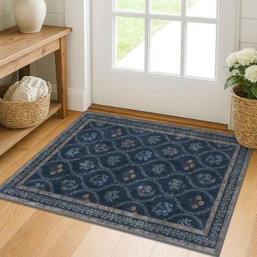 Imagem de KILOCOCO Tapete para área pequena de 5 x 7 cm, tapetes marroquinos para entrada interna, vintage, lavável, antiderrapante, tapete de lã sintética com estampa de destaque para lavanderia, cozinha