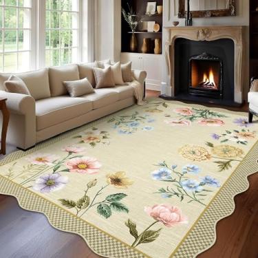 Imagem de GarveeHome Tapete floral recortado para sala de estar, tapetes de área de 12 x 18 cm, ultrafino, macio, lavável, tapetes antiderrapantes para quarto, resistente a manchas, boho de pelo baixo, para