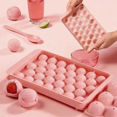 Imagem de Moldes de boll de gelo bola de uísque congelado picolé caixa de bandeja de cubo de gelo para fazer pirulitos presentes utensílios de cozinha acessórios (rosa)