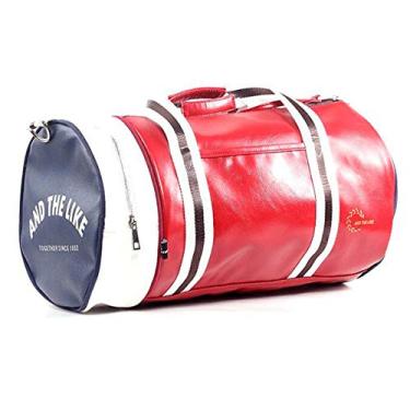 Imagem de IENYU Bolsa de ginástica esportiva para mulheres e homens, bolsa de ombro com bolso de armazenamento de sapatos, bolsa de viagem de couro à prova d'água para uso diário, Vermelho, One Size