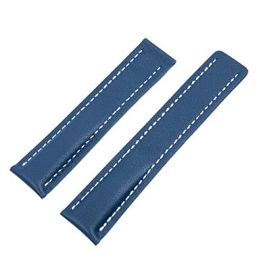 Imagem de XMKT Pulseira de couro de bezerro macio de 20 mm, 22 mm, 24 m, pulseira para relógio Breitling, pulseira Avenger/navitimer Premier, fivela dobrável (azul claro, fivela preta de 24 mm), 24mm Black