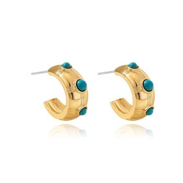 Imagem de Brincos de argola pequenos e grossos azul turquesa para mulheres, delicados, boêmios, argolas abertas, aço inoxidável, joias modernas para suas melhores férias