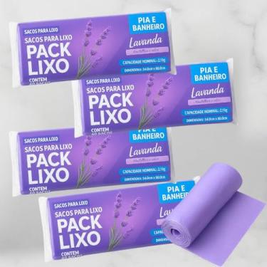 Imagem de Kit 4 Rolos Saco de Lixo Lilás 34x38cm 160 Unidades Cada | Perfume Lavanda com Ação Anti-Odor