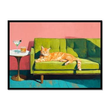 Imagem de Gato preto com estampa de arte de Martini fofo gato peculiar coquetel bar decoração moderna casa cozinha arte de parede pintura em tela pôster estética (SKU3,12 x 40,6 cm = (30 x 40 cm), moldura de