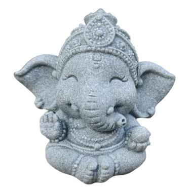 Imagem de livelyfish Estátua de Elefante Pequena Estatueta de Arenito Escultura de Buda de Meditação Hindu para Decoração de Aquário de Tanques de Peixes (F)