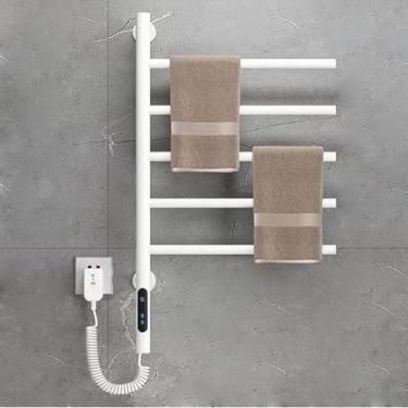 Imagem de Toalheiro Aquecido Para Banheiro, Toalheiro EléTrico De Parede Com Temporizador E Visor, Aquecedor De Toalhas De 5 Barras, Suporte De Toalhas GiratóRio TermostáTico De AçO InoxidáVel,White