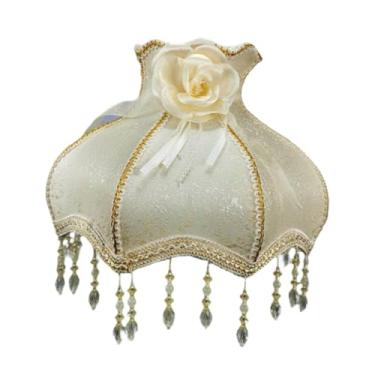 Imagem de MFMEXUL Abajur com Franjas, Estilo Europeu, em Tecido Decorativo, com Detalhes em Renda E Miçangas, Ideal para Sala de Estar, Hotel E Decoração de Casa, Bege, Tamanho real