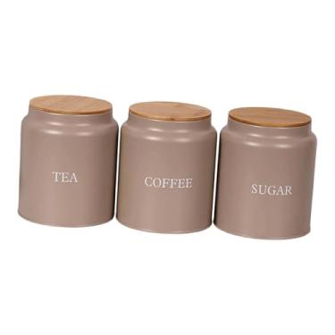 Imagem de Baoblaze Conjunto de 3 Organizadores de Alimentos com Tampa, Potes de Ferro Modernos para Cozinha, Ideais para Doces, Farinha e Biscoitos, Style E
