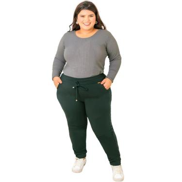 Imagem de Calça Jogger Moletinho Plus Size Feminina Faixa Com Bolso Preta-Feminino