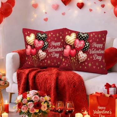 Imagem de HOMETITUTE Conjunto de 2 capas de travesseiro de 45,7 x 45,7 cm, feliz dia dos namorados, coração, balão, decoração romântica, sofá, presente de Dia dos Namorados, para casais, férias, decoração de