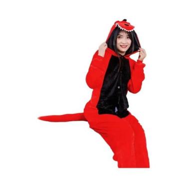 Imagem de Pijamas Kigurumi De Dinossauro Vermelho Unissex Para Adultos, Onesies 
