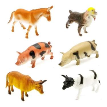 Imagem de Kit 6 Animal Borracha Fazenda Vaca Bode Jegue Porco Cão - toys