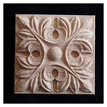 Imagem de 8cm guarnição de madeira decorativa para centro de móveis em casa, decalque esculpido artesanal porta de mobília sem pintura applique onlay armet decor(B,6PCS)