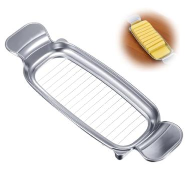 Imagem de Yuanan Cortador de queijo de aço inoxidável, cortador de alimentos multiuso para queijo, manteiga, ovos, frutas, cabo ergonômico, operação manual (prata)