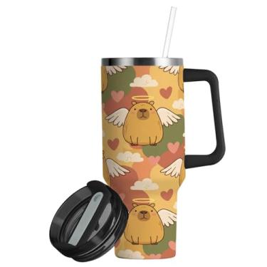 Imagem de ATTX Copo adorável de 850 g Capybara Angels com alça, copo de aço inoxidável a vácuo de parede dupla com palha, caneca de café de viagem isolada #558