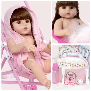 Imagem de Bebe Reborn Realista Enxoval Completo Com Carrinho Bolsa - Cegonha Reb