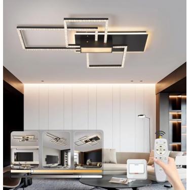 Imagem de Luminária de teto LED moderna e regulável para sala de estar, luminária de teto quadrada criativa em acrílico preto, lustre para sala de jantar, quarto, cozinha ou ilha (108 cm de compriment