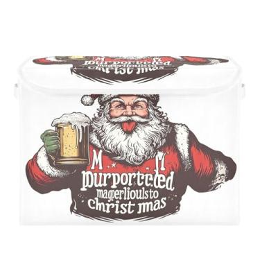 Imagem de SEHANY Linda caixa de armazenamento de Papai Noel de Natal com tampas e alças, organizador de cestas de armazenamento de tecido dobrável, caixas de armazenamento de cubos grandes para roupas, cobertor