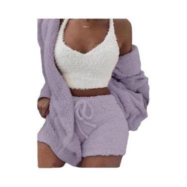 Imagem de Conjunto De Pijama Feminino De Inverno Quente E Grosso De Pelúcia Long