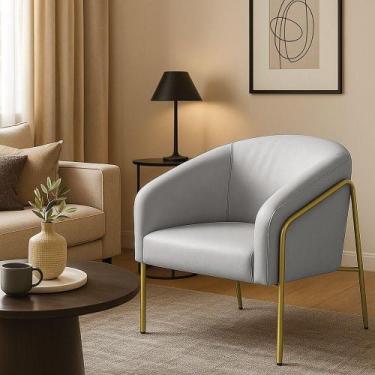 Imagem de Poltrona Sala Decorativa Stella Base Alta Tubo Dourado Sintético D03 -