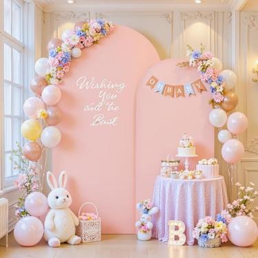 Imagem de Capa de fundo de arco de casamento de 1,8 m de 2 m, dupla face, rosa empoeirado, elastano e elástico, capa de fundo Chiara para casamentos, chás de bebê, festas, decorações fotográficas