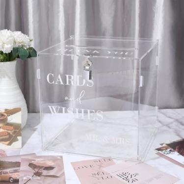 Imagem de WADORN Caixa de cartão de casamento de acrílico transparente com trava e ranhura, 25 x 22 x 25 cm, caixa grande para dinheiro, caixa de cartão de agradecimento, envelope de cartas, porta-cartões de