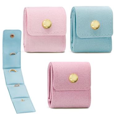 Imagem de 3 peças, mini bolsa organizadora de joias de viagem, bolsa dobrável de veludo portátil com fivela, estojo de joias pequeno com vários compartimentos para anéis, brincos, colares, presente de