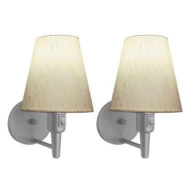 Imagem de Kit-2 Arandela Cone Md-2013 Cinza C- Inter Liga E Desl Cúpula Em Tecido Linho Bege - Bivolt