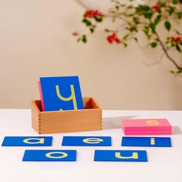 Imagem de Premium Montessori Large Sandpaper Letters with Beechwood Box 8.7in, 3.85lbs | 27 Lower Case Tactile Alphabet Cards for Phonics & Writing | Language Learning Materials for Kids 3-6 Wooden Letters