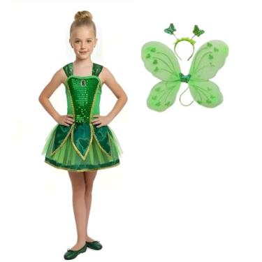 Imagem de Vestido Fantasia Infantil Tinkerbell Fada Fadinha Sininho Luxo + Kit Tiara Varinha Asa (P(2ANOS))