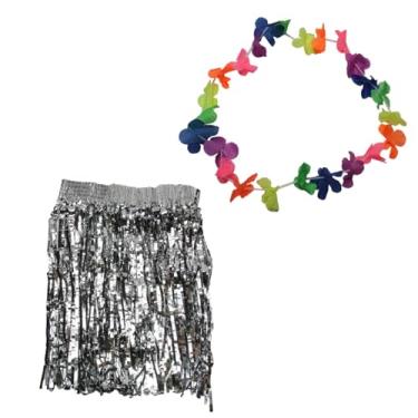 Imagem de Kit Fantasia de Carnaval Colar Saia Havaiana 60x40Cm Prata