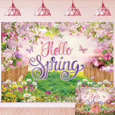 Imagem de Olá primavera pano de fundo de borboleta flor primavera para fotografia fundo floral colorido para decoração de aniversário chá de bebê festa (240 x 180 cm)