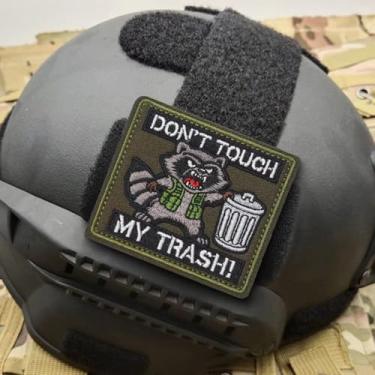 Imagem de Patch engraçado Dont Touch My Lixo bordado, gancho e laço bordado guaxinim, apliques fofos de meme para mochilas, chapéus de caminhoneiro, arreios para cães, coletes militares, jaquetas