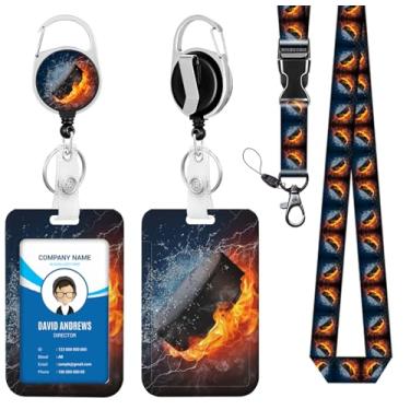 Imagem de Cordão para crachá de identidade, carretel de crachá, disco de hóquei, água de fogo para homens, mulheres, fofo, enfermeira, professor, nome, etiqueta, clipe retrátil, chaveiro resistente, trabalho