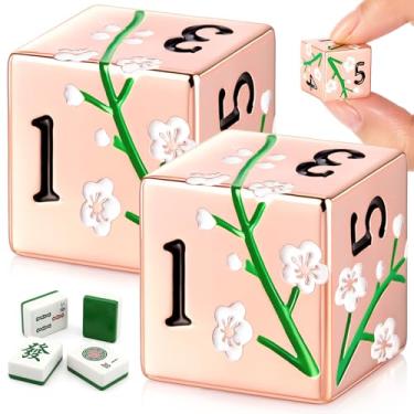 Imagem de Motionchic 2 Pcs Mahjong Metal Dice 17mm Flowers Metal Dice Metallic Dices Set Mahjong Sieve Accessories for Tabletop Game Board Games Casino, Craps (Rose Gold)
