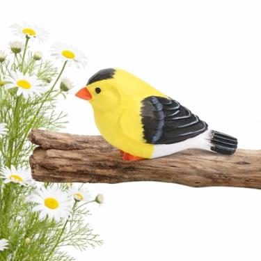 Imagem de Finch Miniature Figurine, American Goldfinch Yellow Bird Sculpture, Wooden Hand-Carved Handmade Ornament, Small Wildlife Nature-Inspired Rustic Art Collectibles for Gifts, Decor