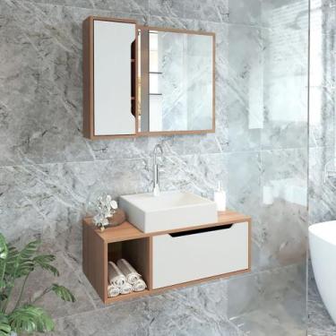 Imagem de Conjunto de Banheiro com Balcão Gabinete Suspenso 1 Porta e Nicho e Es